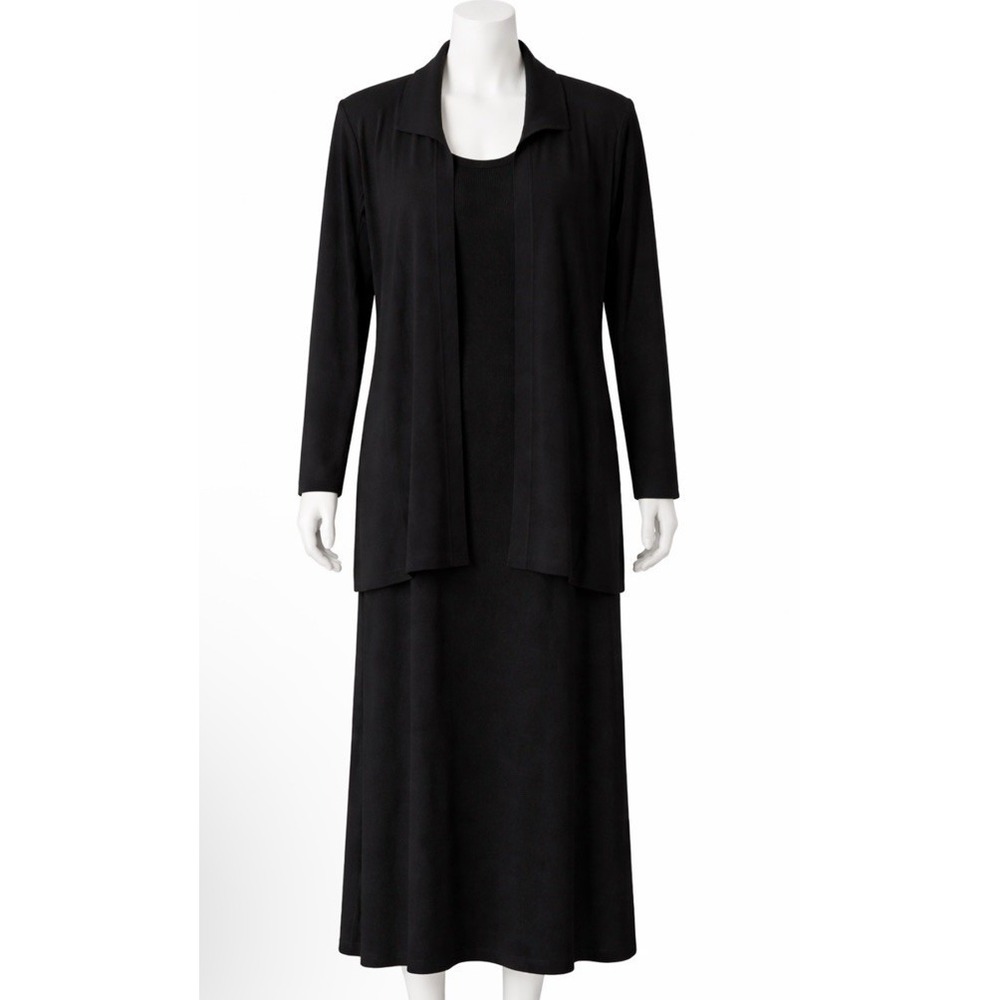 Misook Womens 2 Piece Set Maxi Sleeveless Dress Cardigan Acrylic Black M S MINT